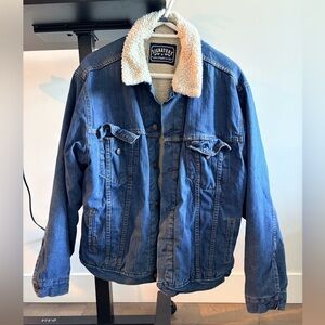 Signature Blue Denim Sherpa Jacket with Cream Collar
